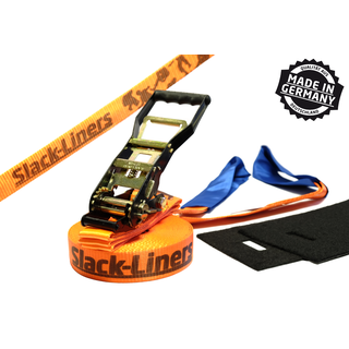 4 Teiliges Slackline-Set - 50mm breit - 25m lang Orange - Made in Germany