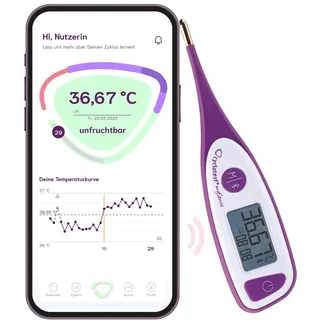 cyclotest mySense Basalthermometer mit Bluetooth & Zyklus-App zum Messen der Basaltemperatur nach NFP für Kinderwunsch und natürliches Zyklustracking