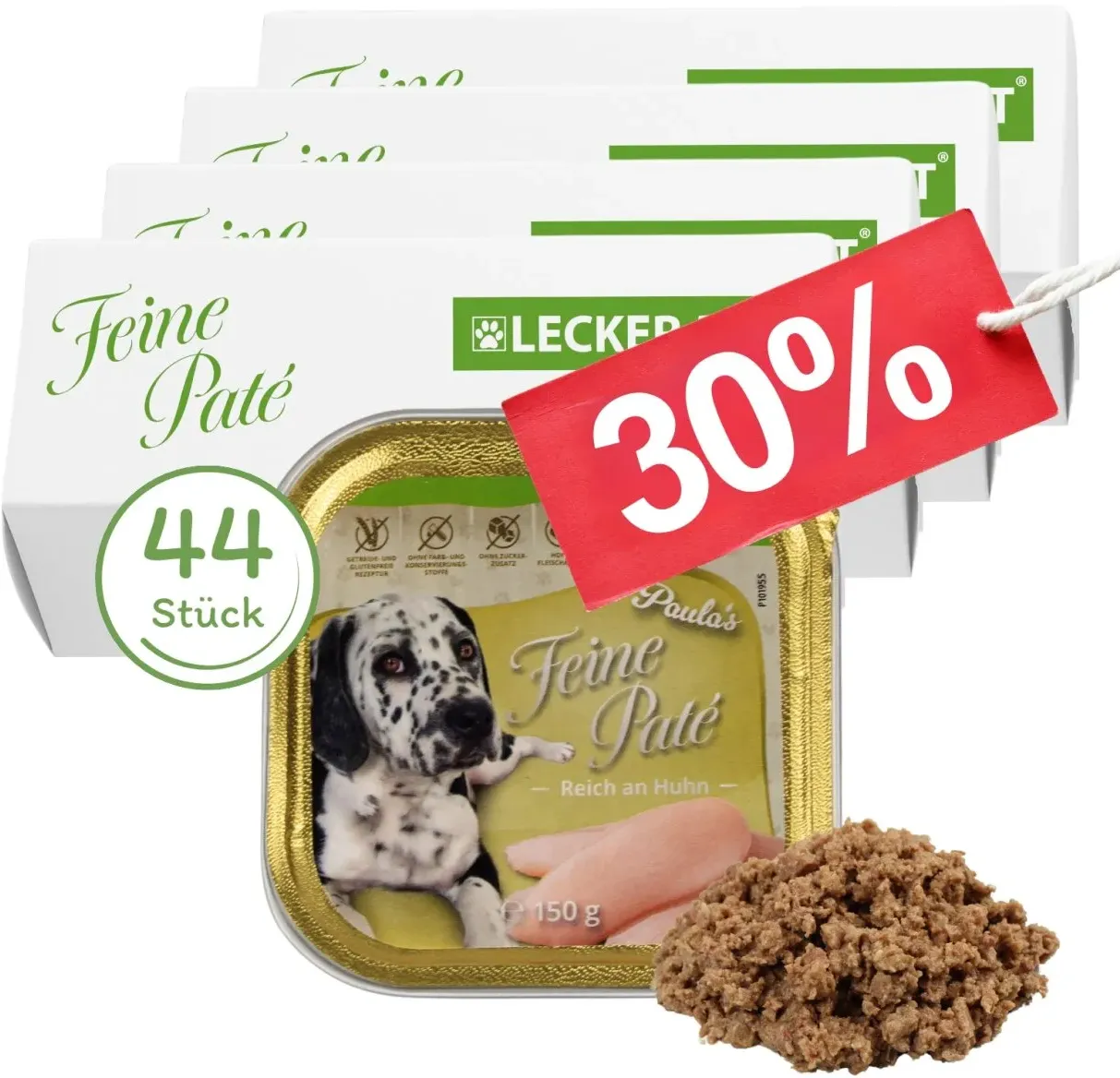 44 x 150 g Lecker.Pet® Paula's Feine Paté Reich an Huhn Hundefutter Nassfutter Vollnahrung