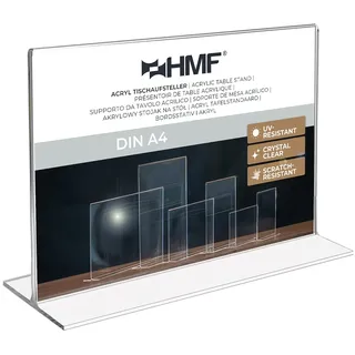 HMF Tischaufsteller DIN A4 Doppelseitiger T-Ständer Aufsteller, Querformat, Glasklar