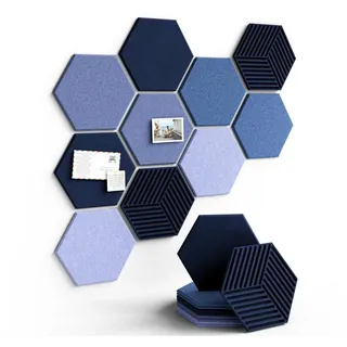 Agger Pinnwand Korktafel Memoboard Pinnwand Filz Pinnwand Sechseckig,10 Stück, Filz-Pinnwand-Set, inklusive 30 Reißzwecken und 50 Klebeetiketten. blau