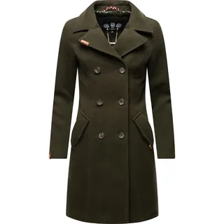 Marikoo Damen Mantel in Wollmantel-Optik langer Trenchcoat mit Reversekragen Nanakoo Dark Green Gr. XS - XS