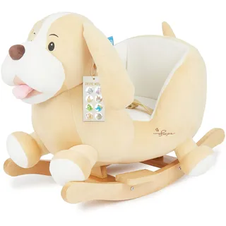 Bieco Plüsch Schaukeltier Hund 'Sam' | Kinder Schaukelstuhl mit Sicherheitsgurt | Baby Schaukel | Schaukel Kleinkind | Schaukeltier Baby Zimmer Schaukelwippe ab 9 Monate | Schaukelpferd Holz