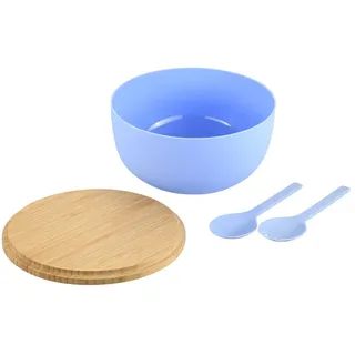 KESPER - Salatschüssel-Set, inkl. Salatbesteck, Material: Kunststoff (PP), Bambus, Maße: D 24 x H 13 cm, Farbe: Blau, Braun - 58472