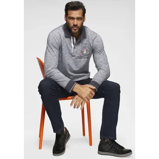 MAN'S WORLD Langarm-Poloshirt MAN'S WORLD, Herren, Gr. XL (56/58), blau (blau, meliert), Single Jersey, Obermaterial: 100% Baumwolle, meliert, casual, normal, Langarm Rippbündchen, Shirts, Langarm, melierte Optik, Polokragen, aus Baumwolle