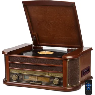 Nostalgie Holz Musikanlage | Kompaktanlage | Bluetooth | Kassettendeck | Retro Stereoanlage | CD MP3 Player USB | Fernbedienung | Plattenspieler | Radio | MP3-Encoding: Aufnahmefunktion | AUX IN