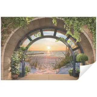 WallArena Fototapete 3D EFFEKT Strand Meer Fenster mit Aussicht Natur Ostsee 400x280 cm - inkl. Kleister - für Wohnzimmer Schlafzimmer Flur Modern Vlies Tapete Vliestapete Wandtapete Motivtapeten UV-Beständig