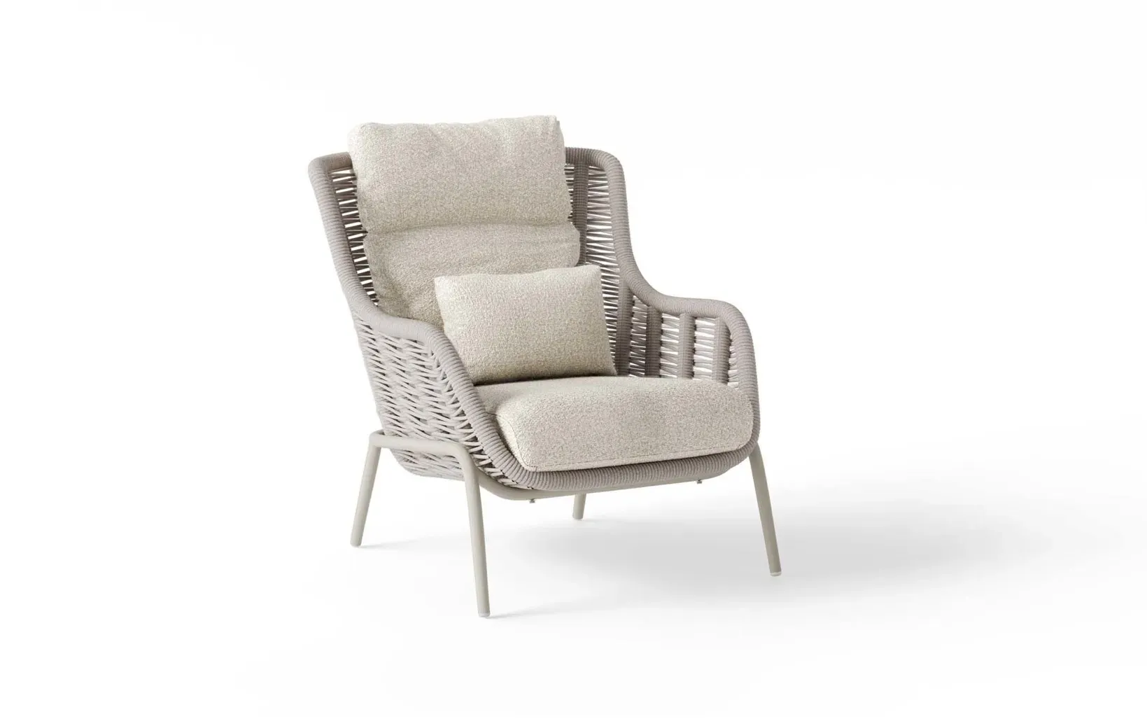 Suns Casto Lounge Gartensessel high back Aluminium/Rope inkl. Kissen Camel Sand/Beachy bouclé - Camel sand
