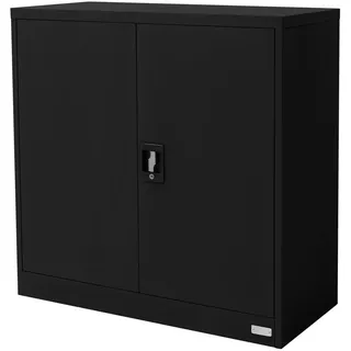 ML-Design Aktenschrank abschließbar, 90x40x90 cm Schwarz, Stahl, 2 höhenverstellbare Einlegeböden, Büroschrank Stahlschrank