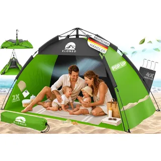 eloneo Pop Up Strandmuschel UV Schutz 80+, Leichter Aufbau und kleines Packmaß inkl. Tragetasche, Sonnenschutz & Windschutz für Babys und Erwachsene, Grün, 190x100x110 cm