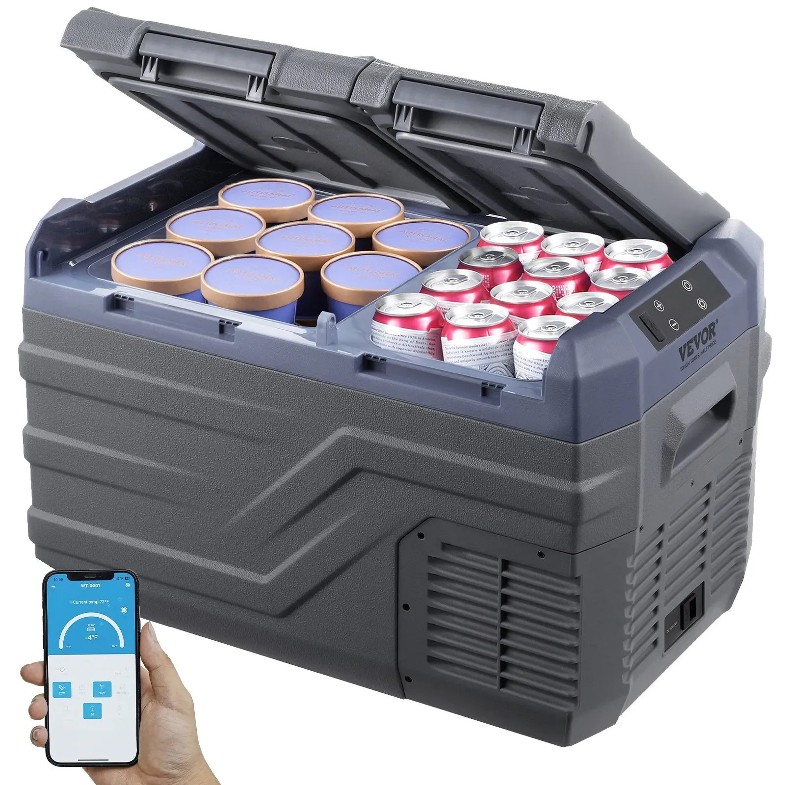 VEVOR Autokühlschrank, 25 L Dual Zone tragbarer Gefrierschrank, 12 Volt Autokühlschrank, -4°F-68°F einstellbarer Bereich, 12/24 V DC und 100-240 V AC Kompressorkühler für Outdoor, Camping, Wohnmobil