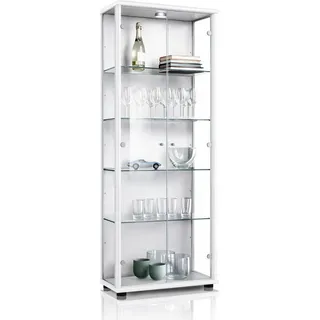 K-Möbel Glasvitrine Weiß, Glas, 4 Fächer, Rechteckig, 67x176x33 cm, Wohnzimmer, Wohnwände, Vitrinenschränke