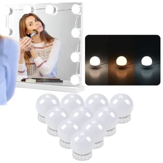Nizirioo LED Spiegelleuchte Dimmbar Hollywood Lichter: 10 LED Lampen für Schminklicht mit 3 Farbe und 10 Dimmbar, USB Wiederaufladbar Spiegelleuchte für Schminktisch Bad Kosmetikspiegel Beleuchtung,