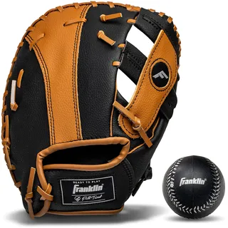 Franklin Sports Franklin 22716 Schwarz/Hellbraun First Base 9,5 Zoll mit Ball Fang Links Einheitsfarbe NO SIZE