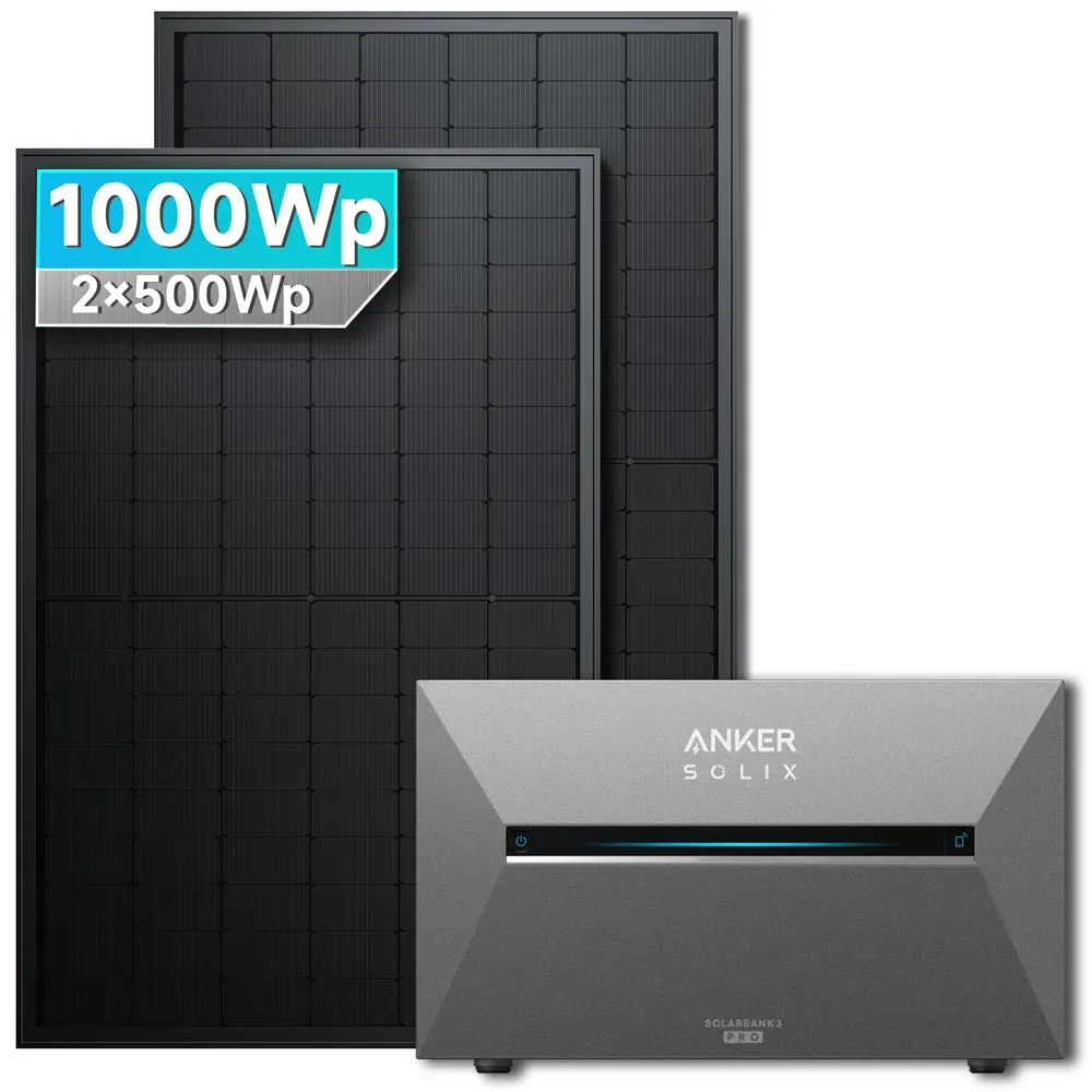 Anker SOLIX Solarbank 3 E2700 Pro Balkonkraftwerk Speicher mit 500Wp Solarmodul Basic-Set - 1000Wp ‚Äì 2 Module / Ohne Erweiterungsakku / Ohne HAL