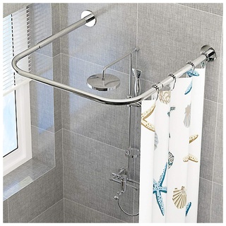 YTREDF Duschvorhangstange U Form Winkelstange Gebogene Bad-Vorhangstange, U Form Edelstahl Duschvorhang Stangen, für Badezimmer, Montage Gegen die Wand Silver-(110 × 110 x 110cm)