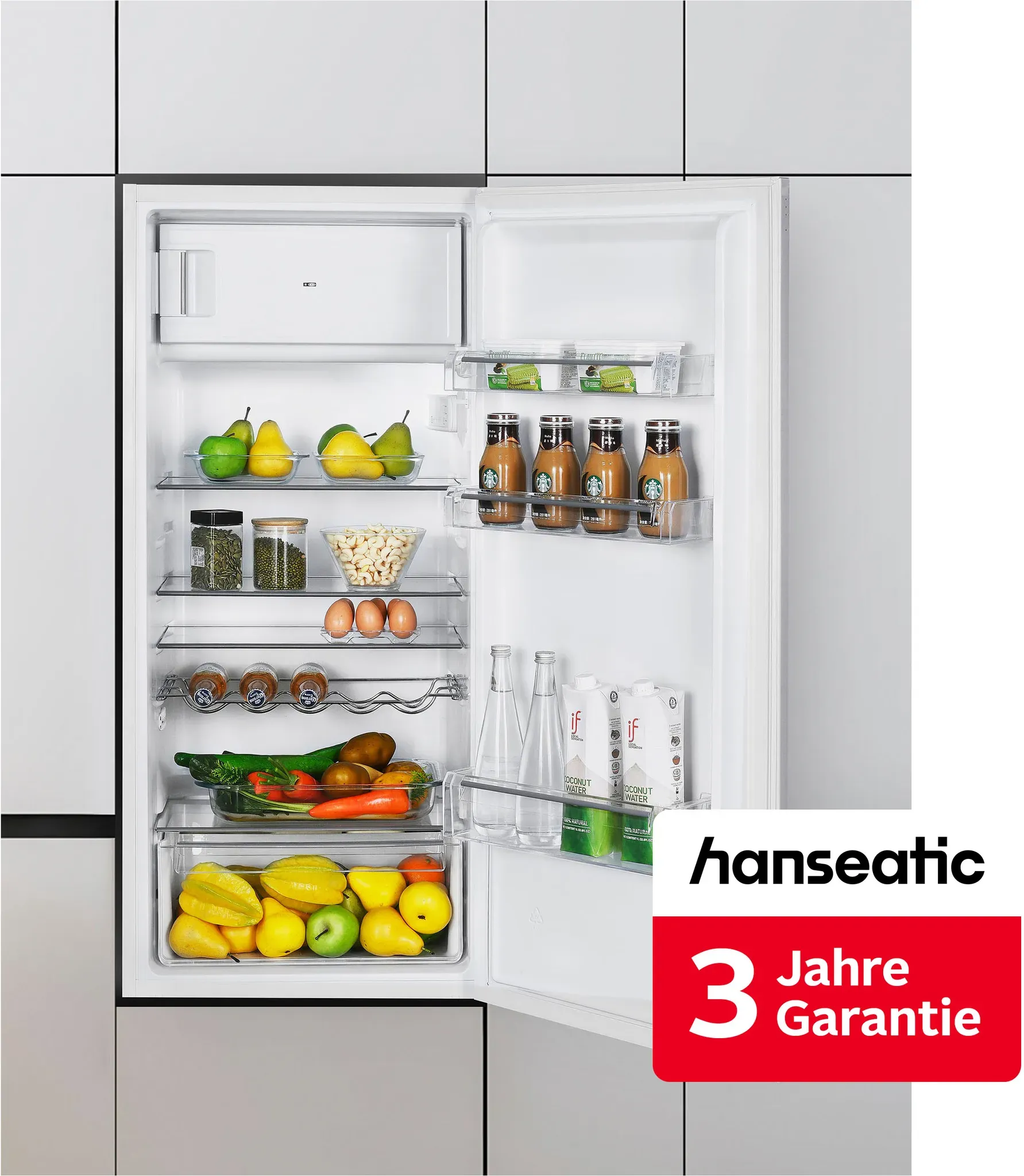 HANSEATIC Einbaukühlschrank "HEKS12254GE", Energieeffizienz: E, silber (weiß), Rechtsanschlag, wechselbar, Kühlschränke, inkl. 3 Jahre Herstellergarantie, Einbaukühlschrank, Topseller