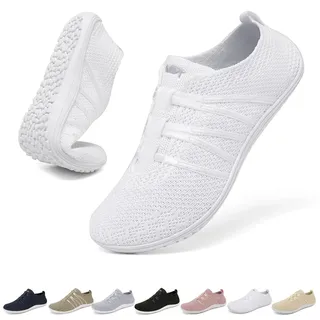 chetoria Barfuss Schuhe Damen Herren Barfußschuhe Weich Turnschuhe Atmungsaktiv Sommerschuhe Slip On Sneaker Leichte Gymnastikschuhe Sportschuhe Bequeme Barefoot Shoes Unisex Weiß 44EU - 44 EU