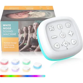 eSynic White Noise Machine Baby Tragbare Weißes Rauschen Einschlafhilfe Wiederaufladbare LED mit 30 Tönen & 7 Farben Nachtlicht Timer Speicher für Baby Kinder Erwachsene