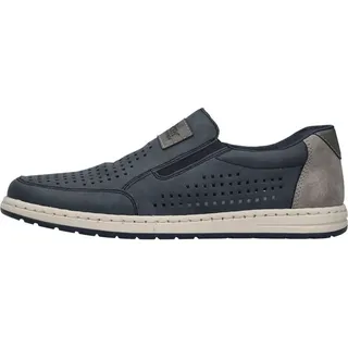 Rieker Herren Slipper Halbschuh Gummizug Lochmuster perforiert 18267, Größe:44 EU, Farbe:Blau - Blau - 44