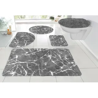 Badematte MY HOME "Marble" Gr. 2, grau (anthrazit), H:15mm, Polyester, Badematten, Badteppich, Marmor-Design, auch als 3-teiliges Badematten Set