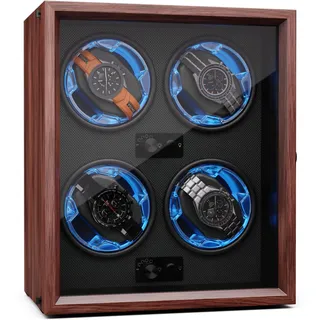 Klarstein Uhrenbeweger für Automatikuhren, Automatik-Uhrenbeweger für 4 Uhren, Automatikuhr Uhrenbeweger mit Acryl-Tür, Automatischer Uhrenbeweger, Blaue LEDs, Watch Winder mit 4 TPD Einstellungen