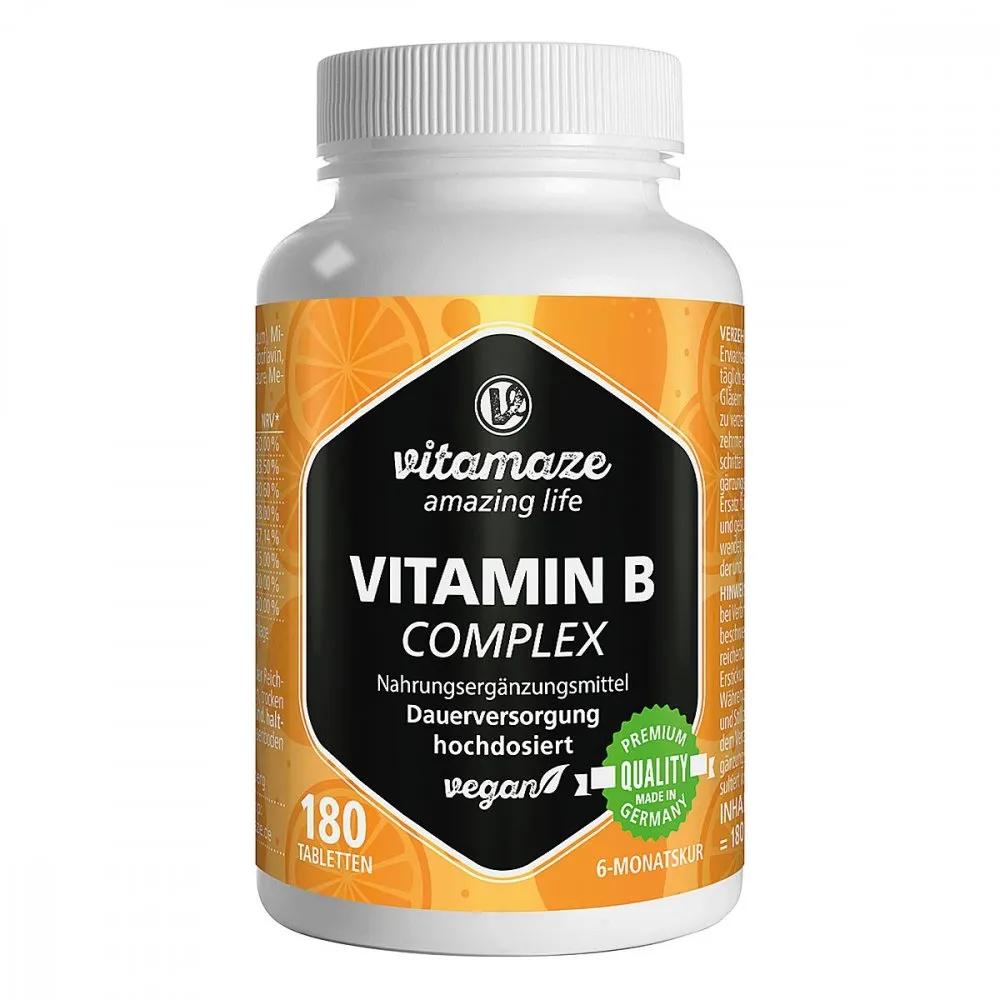 Vitamin B Komplex hochdosiert & vegan, 180 Tabletten für 6 Monate