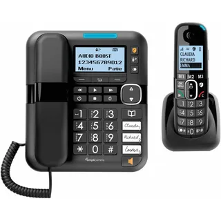Amplicomms BigTel 1580 Combo EU Schnurgebundenes Seniorentelefon Freisprechen, für Hörgeräte kompatibel, Wahlwiederholung, Anrufbeantworter LED-Di