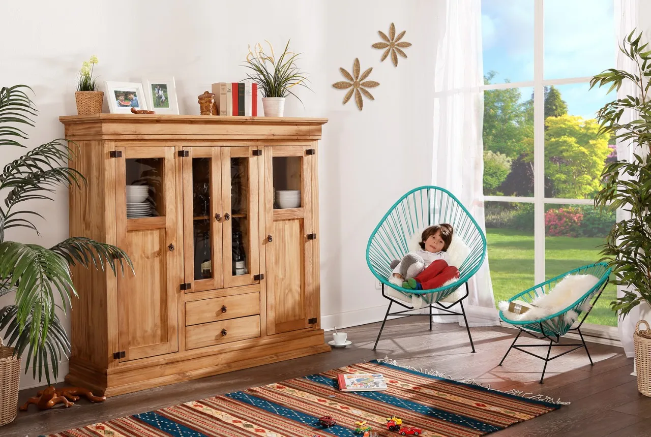 Original MEXICO Highboard Schrank Kommode Möbel aus massiver Pinie im Landhausstil von 1a Direktimport