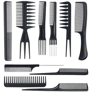 BHIPKOT Haarkamm-Set [10 Stück], Präzisions-Haarkamm, Professioneller Haarkamm, Stark und langlebig, Antistatisch, Neutral (Schwarz)