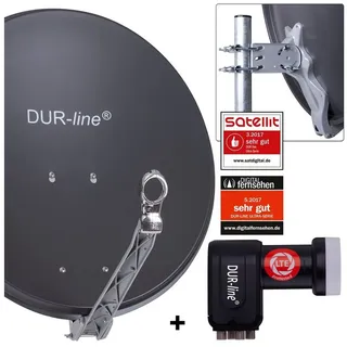 DUR-line DUR-line 4 Teilnehmer Set - Qualitäts-Alu-Satelliten-Komplettanlage - Sat-Spiegel