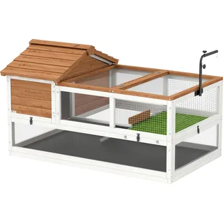 PawHut Schildkrötenhaus aus Holz Schildkrötengehege mit Zwei Haupthäusern aufklappbarem Oberseite Lampenhalter, Outdoor Reptilienkäfig Terrarium für Schildkröten Reptilien 116 x 70,5 x 69,5cm Orange   Aosom