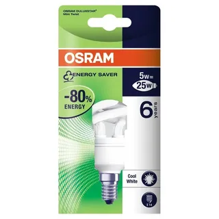 Osram 63162B1 Duluxstar Mini Twist E14 mini Energiesparlampe in gedrehter Form 5W/840, kaltweiß