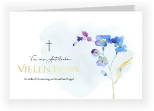Dankeskarte Trauer: Vergiss mein Nicht mit Foto in Weiß
