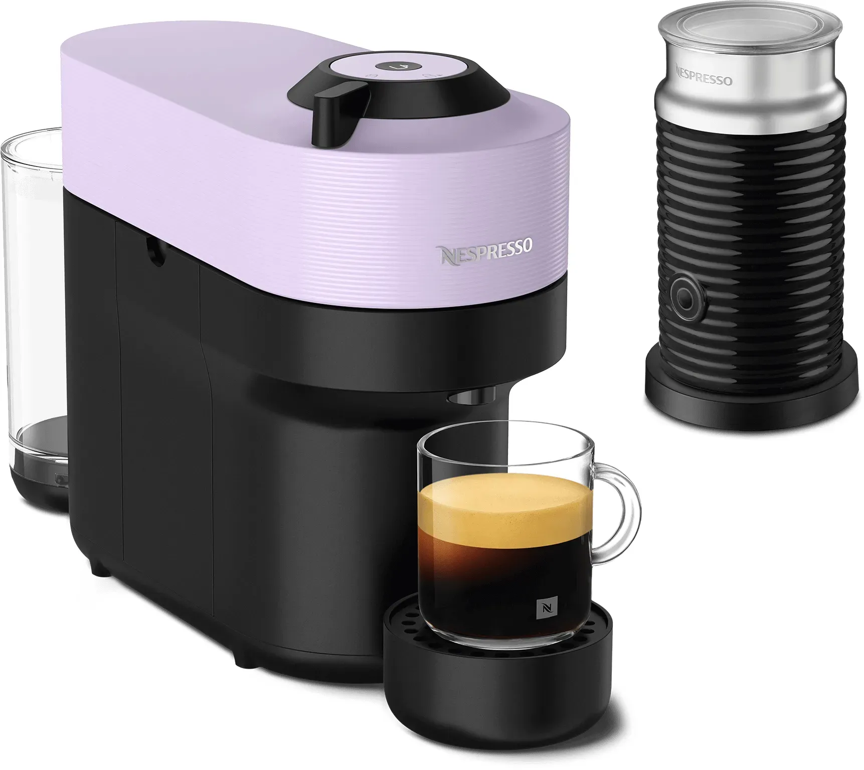 Nespresso VERTUO POP Lilac & Aeroccino3 schwarz Vertuo Kaffeemaschine
