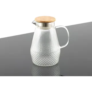 Hanseküche Wasserkaraffe Glaskaraffe, (Glas-Wasserkaraffe mit Deckel, 1-tlg., Tropffreie Ausgießer - Robuste Teekanne), mit 50% erhöhter Glasdicke für Heiß- & Kaltgetränke
