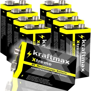 kraftmax 8er Pack Xtreme 9V Block Hochleistungs- Batterien ideal für 10 Jahres Rauchmelder - 6LR61 9 Volt Longlife Blockbatterie mit maximaler Lebensdauer
