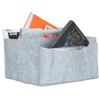 Relaxdays Zeitungskorb aus Filz, H x B x T: 22 x 32 x 29 cm, 2 Fächer, mit Griff, faltbarer Zeitungsständer, grau
