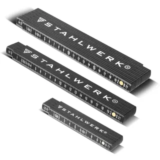 STAHLWERK Zollstock 3er Set 1 2 3 Meter präziser Kunststoff-Gliedermaßstab