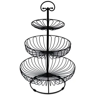 Auroni Etagere, Metall, Obstschale - Obstkorb - Obst Etagere - schwarz - 3-stöckig schwarz