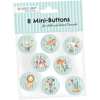 Papierdrachen 8 Mini Buttons (25mm) als Give Away für den Kindergeburtstag | Dekoration für Mäppchen oder Schulranzen | Geschenk zur Einschulung - Design Zirkus - Set 3