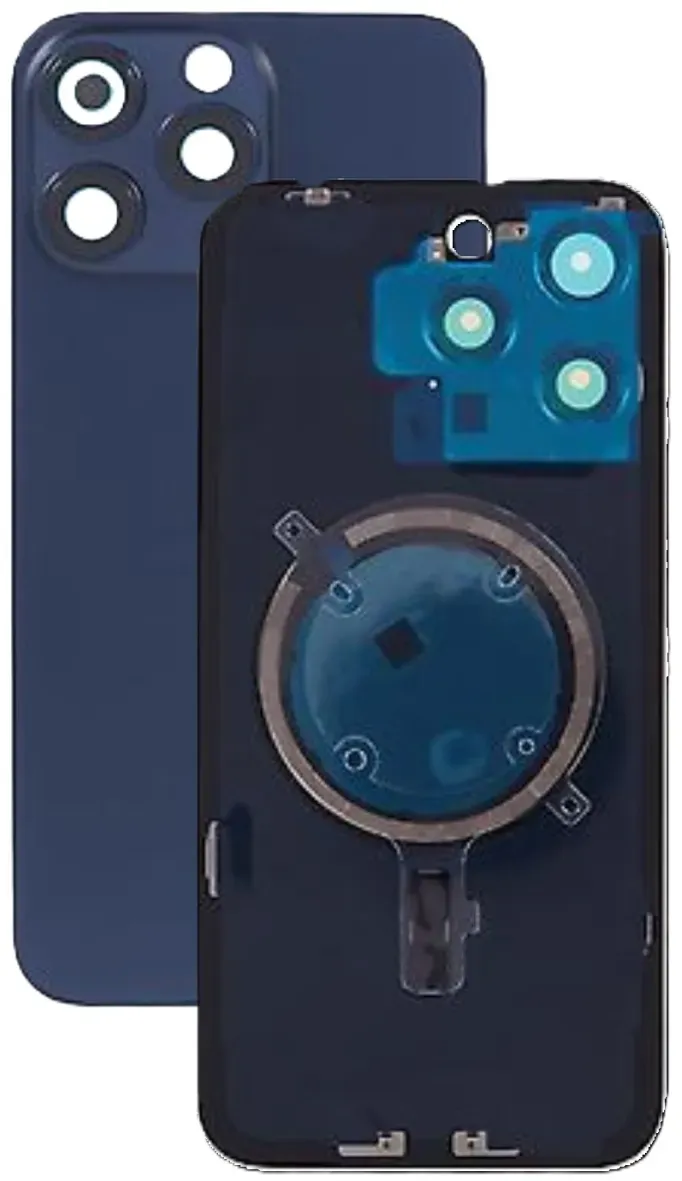 Akkudeckel Backcover für iPhone 15 Pro Max Blau Titan Kamera Linse, Magnet Metallplatte #AS137221