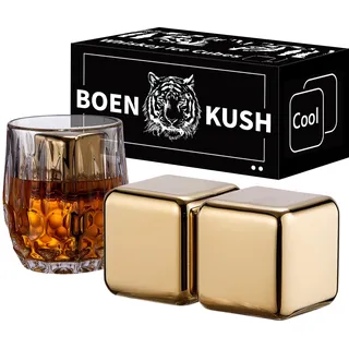 Whisky Steine – 2 große 64 cm3 wiederverwendbare Edelstahl Metall Eiswürfel Getränke kühl Whisky steine für Rotwein, Bier, Scotch, Wodka-Getränke – Golden
