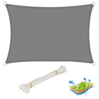 Woltu Sonnensegel Rechteck Grau atmungsaktiv Sonnenschutz HDPE Windschutz mit UV Schutz für Garten Terrasse Camping