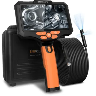 Uiivzey 3-Linsen Endoskopkamera mit Licht 10M, 1080P Inspektionskamera mit 5 Zoll Bildschirm, IP67 Kamerasonde, Split View, 234° Rohrkamera Geeignet für Autos, Häuser, Heimwerker