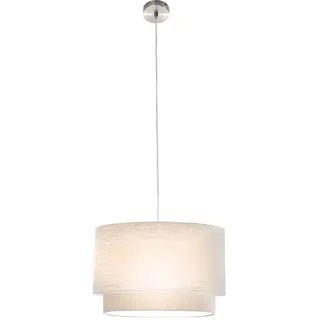 Nowa LED Hängelampe Esstischleuchte rund Pendellampe beige Textil Wohnzimmerlampe, Metall Nickel matt, 10,5W 1055lm warmweiß, DxH 40 x 150 cm