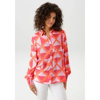 Aniston CASUAL Hemdbluse mit extravaganten, grafischen Druck Gr. 38, rosa-rot-orange-pink, , 38207016-38