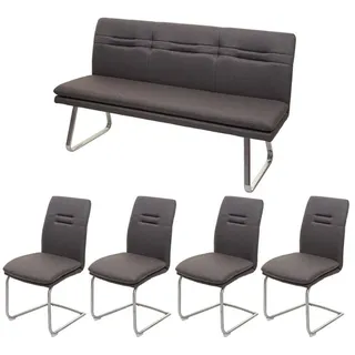 MCW Esszimmer-Set MCW-H70, Esszimmergruppe Sitzgruppe Esszimmergarnitur, Stoff/Textil Edelstahl gebürstet ~ grau-braun 160cm