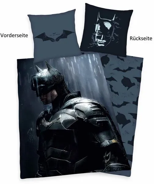 Batman Bettwäsche, Kopfkissenbezug ca. 80x80 cm, Bettbezug ca. 135x200 cm, mit leichtläufigem Markenreißverschluss, 100% Baumwolle