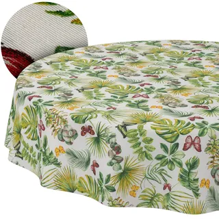 Tischdecke abwaschbar Tischtuch Lotuseffekt pflegeleicht aus Baumwolle Polyester schmutzabweisend Outdoor Gartentischdecke Schmetterling Blätter Brise Rund 140cm